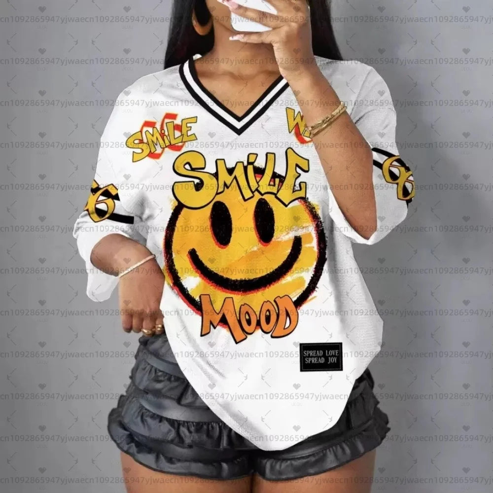 American Style Mesh Short Sleeves Smile Face T-Shirt Men's Women Plus Size Green O-Neck T-Shirt Unisex Tops Pullovers T-Shirt